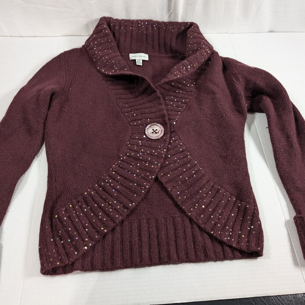 David Brooks Cardigan Sweater wool blend glitter fairy angora size Medium purple